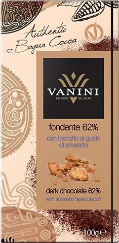 Dark Chocolate 62% with Amaretto taste biscuits